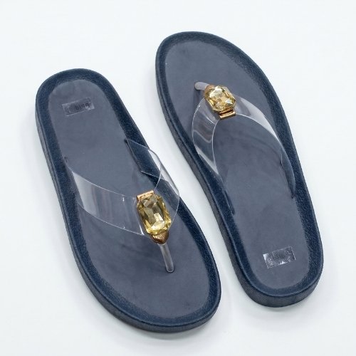 Midnight Crystal Clear-Strap Flip-Flops