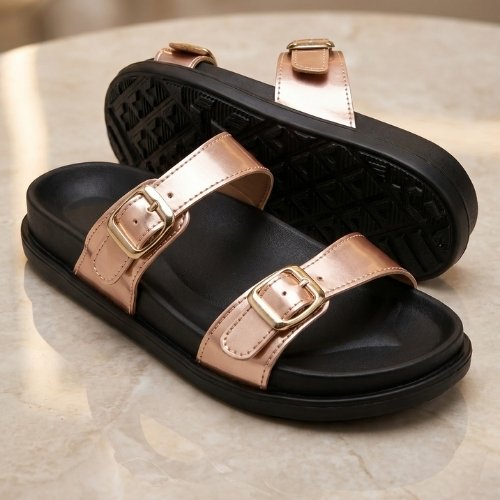Rose Gold Comfort Buckle Slide Sandals