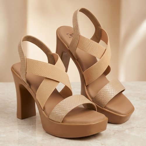 Nude Glide Crisscross Platform Block Heels