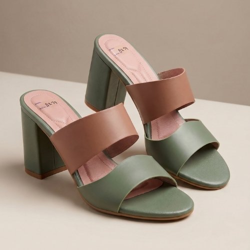 Sage & Mocha Two-Tone Block Heel Mules