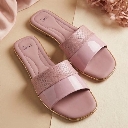 Blush Shine Textured Strap Slide Sandals