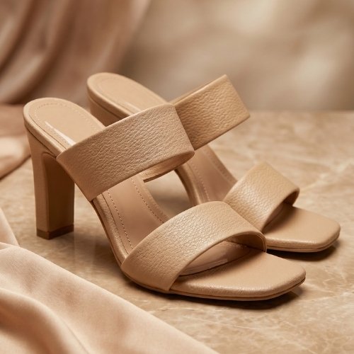 Nude Minimalist Double-Strap Mule Heels
