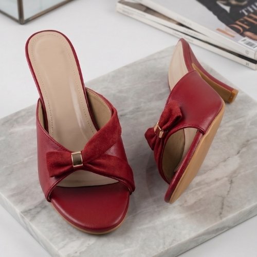 Wine Ruby Bow Accent Mule Heels