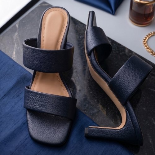 Midnight Navy Double-Strap Mule Heels