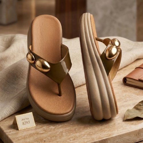 Olive Gold-Dome Platform Thong Sandals