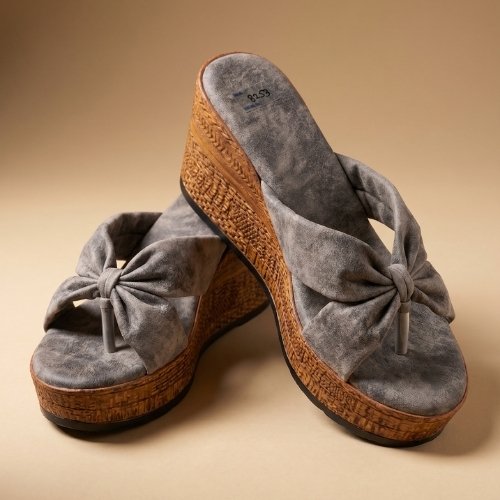 Serenity Grey Knotted Wedge Thong Sandals