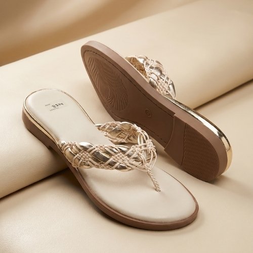 Pearl & Gold Braided Thong Flats