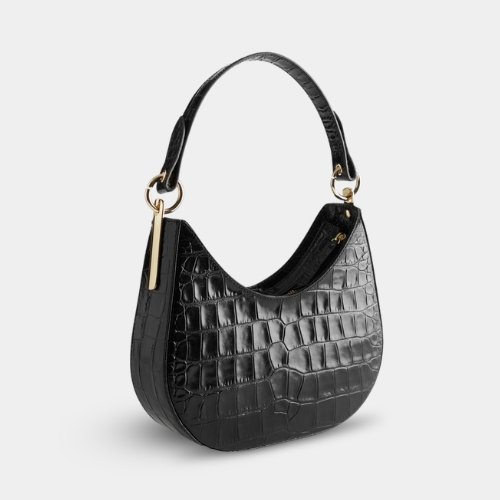 Black Leather Design Hobo Bag