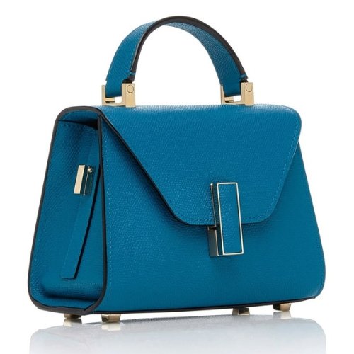 Blue Leather Top Handel Bag