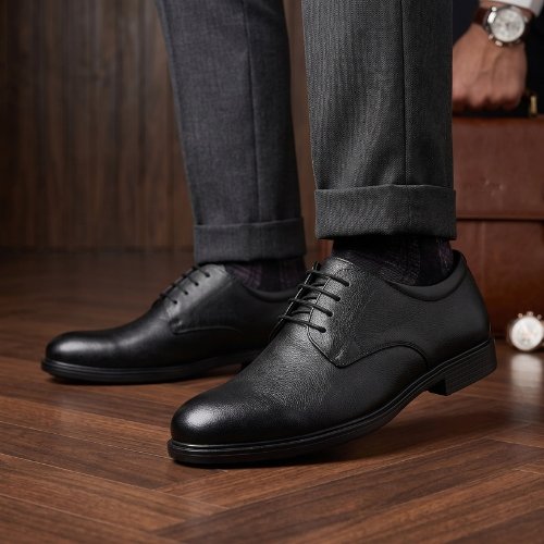 Mens Black Formal Solid Pointed Toe Derby Shoe