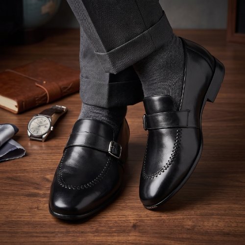 Mens Black Formal Solid Pattern Pointed Toe Loafer Shoe