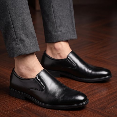 Mens Black Casual Solid Pointed Toe Moccasin Shoes