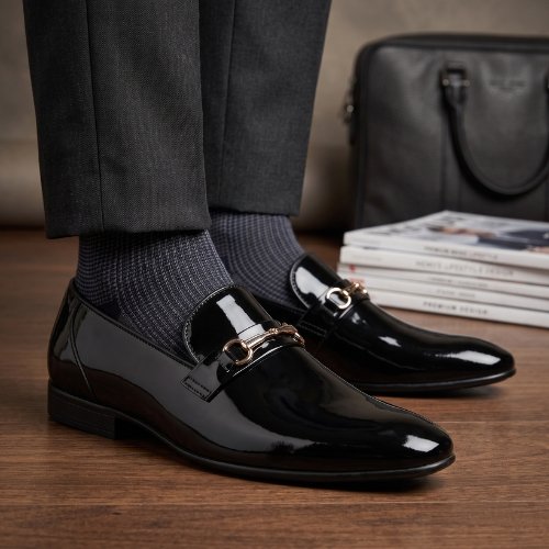 Privo Black Fomal Slip-On Shoes For Men